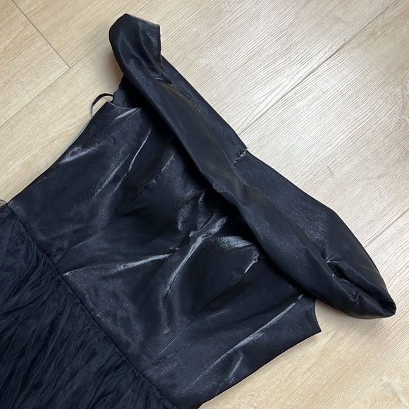 LA FEMME OFF THE SHOULDER BLACK EVENING TULLE GOWN, SIZE 14 - Picture 5 of 7